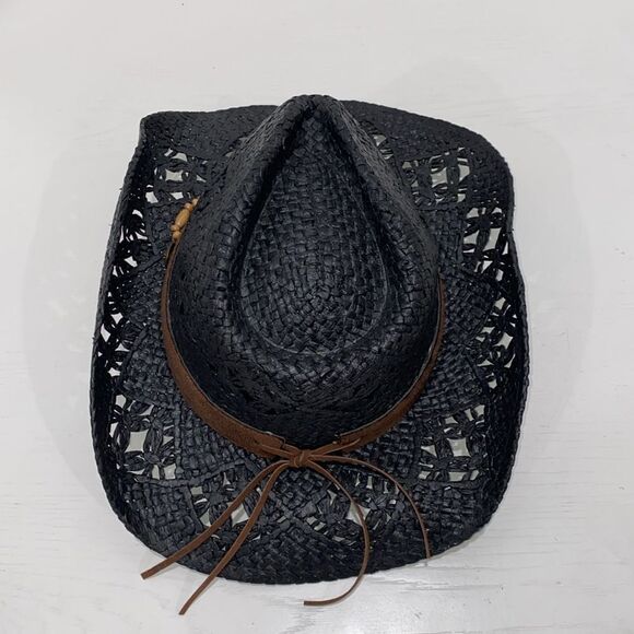 Vamuss Straw Cowboy Hat W/Vegan Leather Band & Beads, Shapeable Brim 57CM - Picture 7 of 11